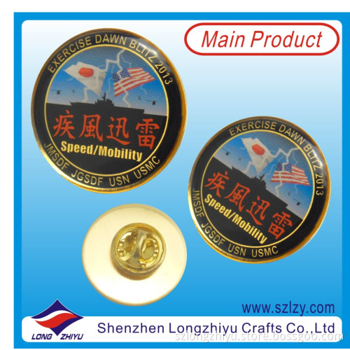 Stamping Brass 18k Gold Plated Epoxy Printing Badge (LZY-10000377)
